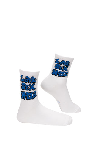 Love Sex Hate Blue Print Socks